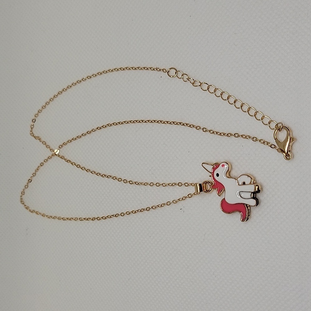 Unicorn Enamel Gold Tone 18" + 2" Extension